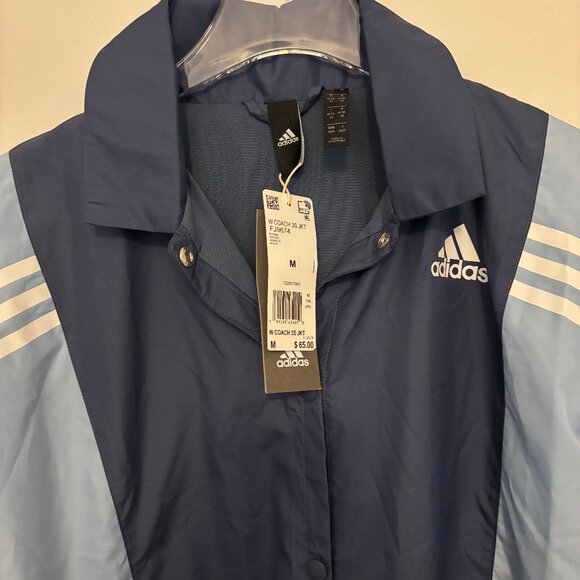 Adidas Colorblock Coach Jacket Snap Front Navy & Light Blue, NWT, Size M - Picture 3 of 8